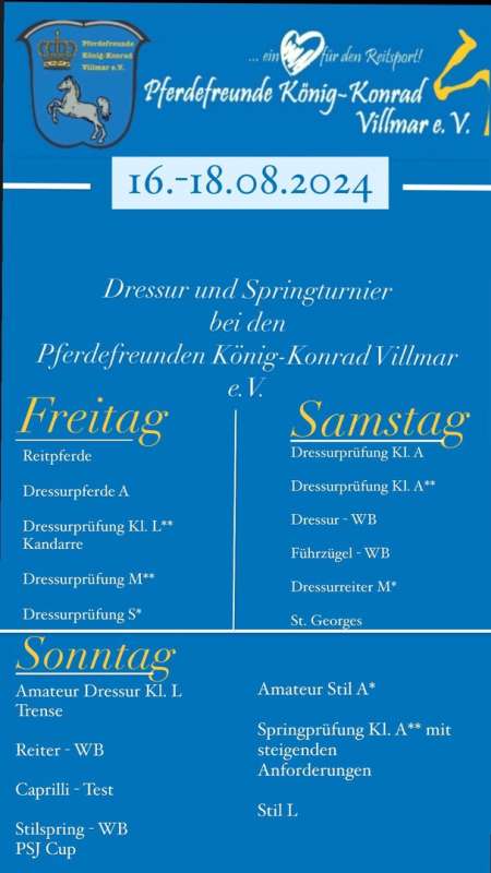 18. Villmarer Reitsporttage &quot;Dressurturnier / Springturnier&quot;